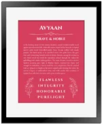 Avyaan name meaning gift print in red with black matte frame