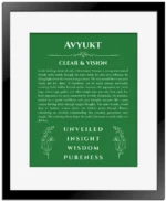 Avyukt name meaning gift print in dark green with black matte frame