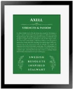 Axell custom name print for wall display in dark green with black matte frame