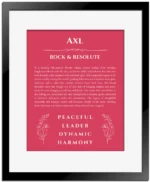 Axl personalized name meaning print in red with black matte frame