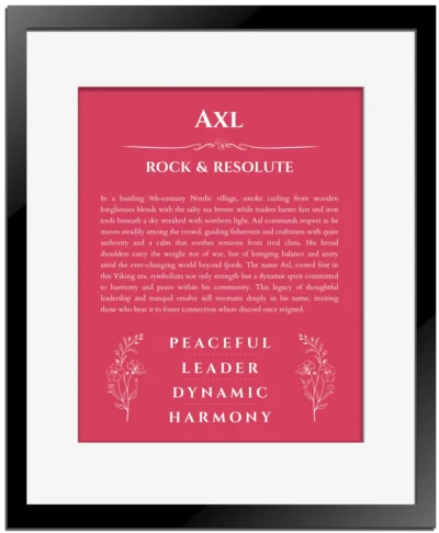 Axl personalized name meaning print in red with black matte frame