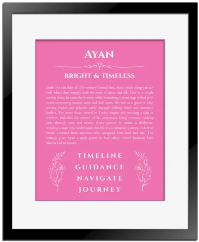 Ayan name meaning wall art by Get Your Story in pink with black matte frame
