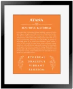 Ayana name meaning wall art by Get Your Story in orange with black matte frame