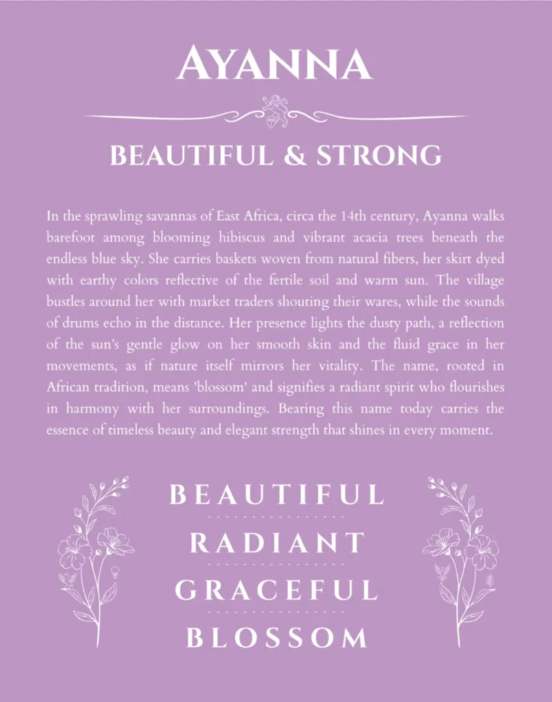 Ayanna personalized name art with origin story in light purple