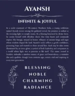 Ayansh personalized name print with origin and traits in navy blue