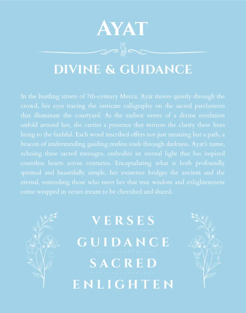 Ayat personalized name print with origin and traits in light blue