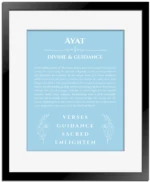 Ayat personalized name print with origin and traits in light blue with black matte frame