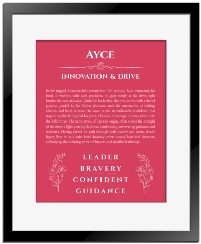 Ayce personalized name meaning print in red with black matte frame