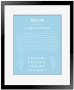 Aycen custom name print for wall display in light blue with black matte frame