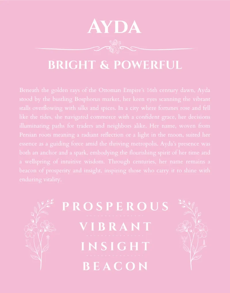 Ayda personalized wall art with the story of your name in light pink