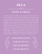 Ayla personalized name art with origin story in light purple