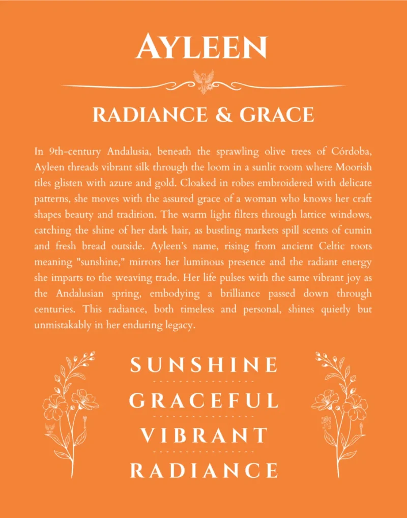 Ayleen custom name art showing meaning and origin in orange