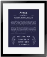 Aysel custom name print for wall display in navy blue with black matte frame