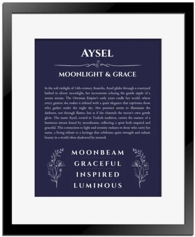 Aysel custom name print for wall display in navy blue with black matte frame
