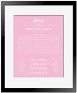 Ayva name meaning wall art by Get Your Story in light pink with black matte frame