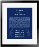 Ayvah name meaning gift print in deep blue with black matte frame