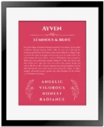 Ayven name meaning gift print in red with black matte frame