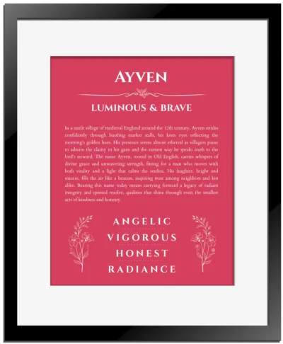 Ayven name meaning gift print in red with black matte frame
