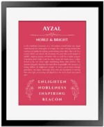 Ayzal name meaning wall art by Get Your Story in red with black matte frame