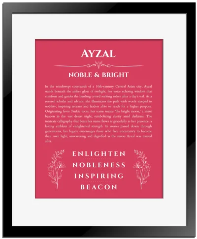 Ayzal name meaning wall art by Get Your Story in red with black matte frame