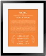 Ayzel custom name meaning print in orange with black matte frame