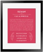 Azaan custom name print for wall display in red with black matte frame