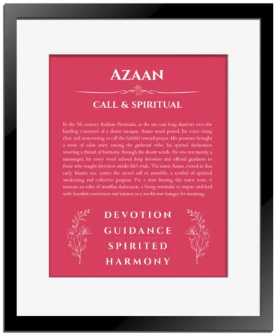 Azaan custom name print for wall display in red with black matte frame