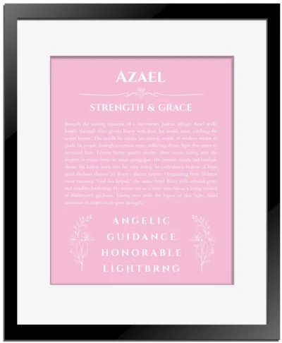 Azael name meaning wall art by Get Your Story in light pink with black matte frame