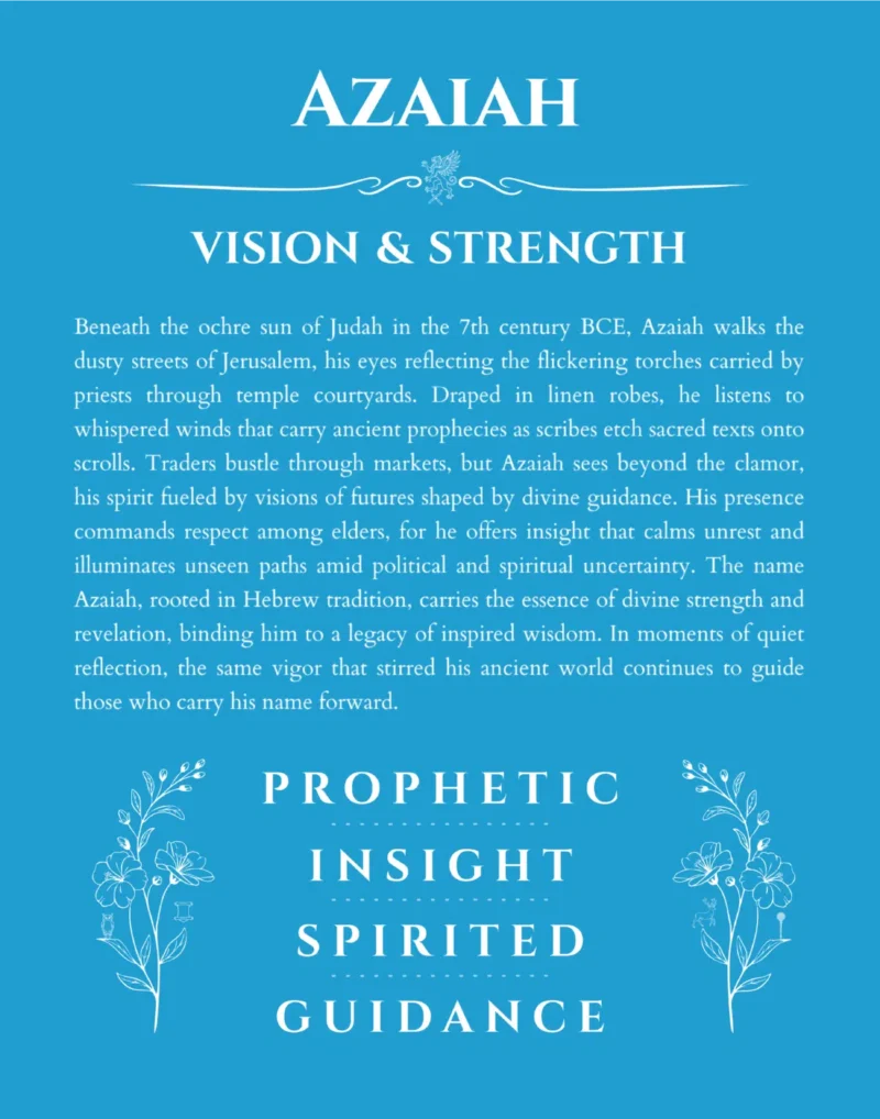 Azaiah name origin print with meaning and traits in blue