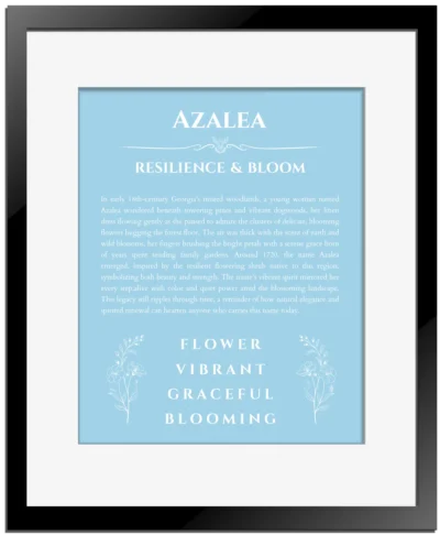 Azalea name meaning wall art by Get Your Story in light blue with black matte frame