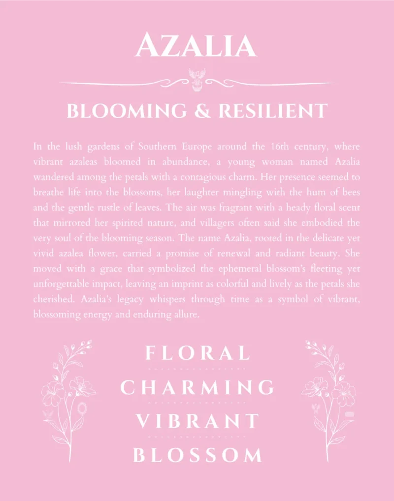 Azalia custom name art showing meaning and origin in light pink