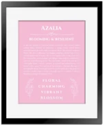 Azalia custom name art showing meaning and origin in light pink with black matte frame