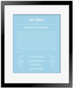 Azaria custom name print for wall display in light blue with black matte frame