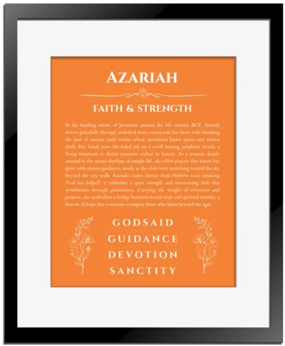 Azariah custom name meaning print in orange with black matte frame