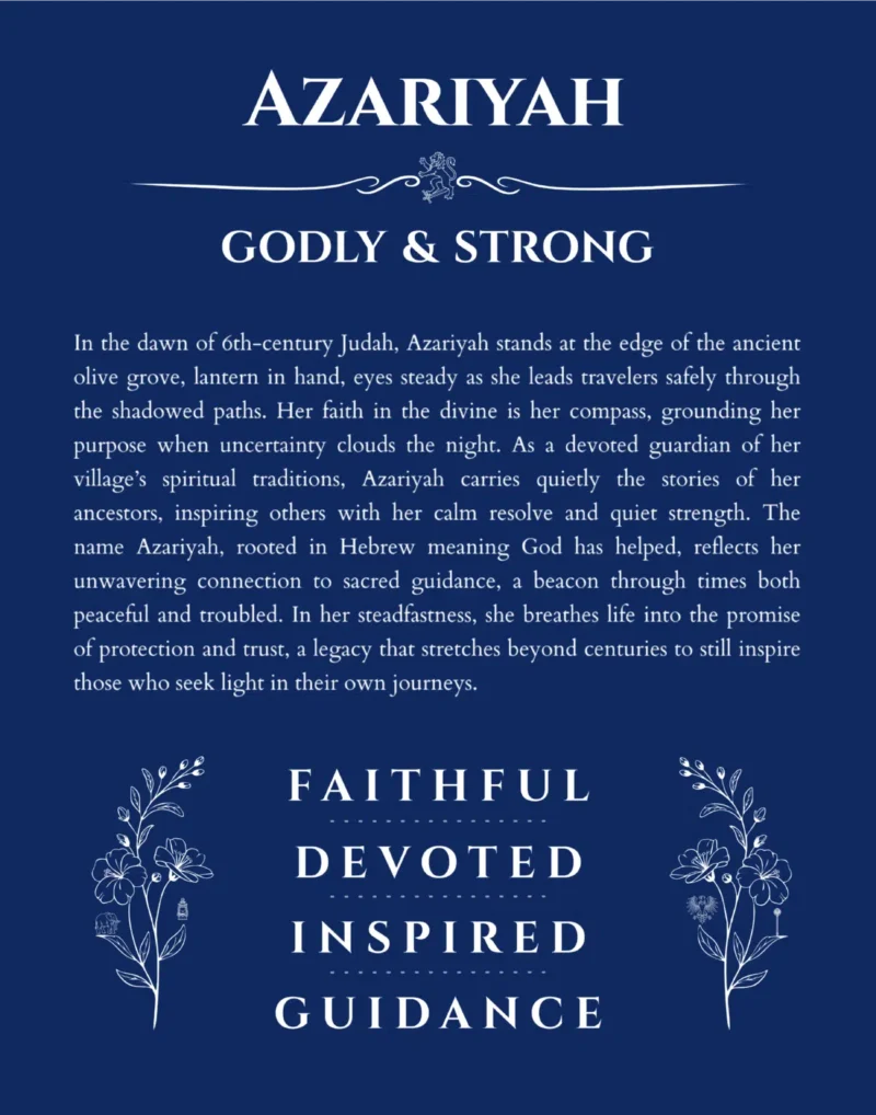 Azariyah personalized name art with origin story in deep blue