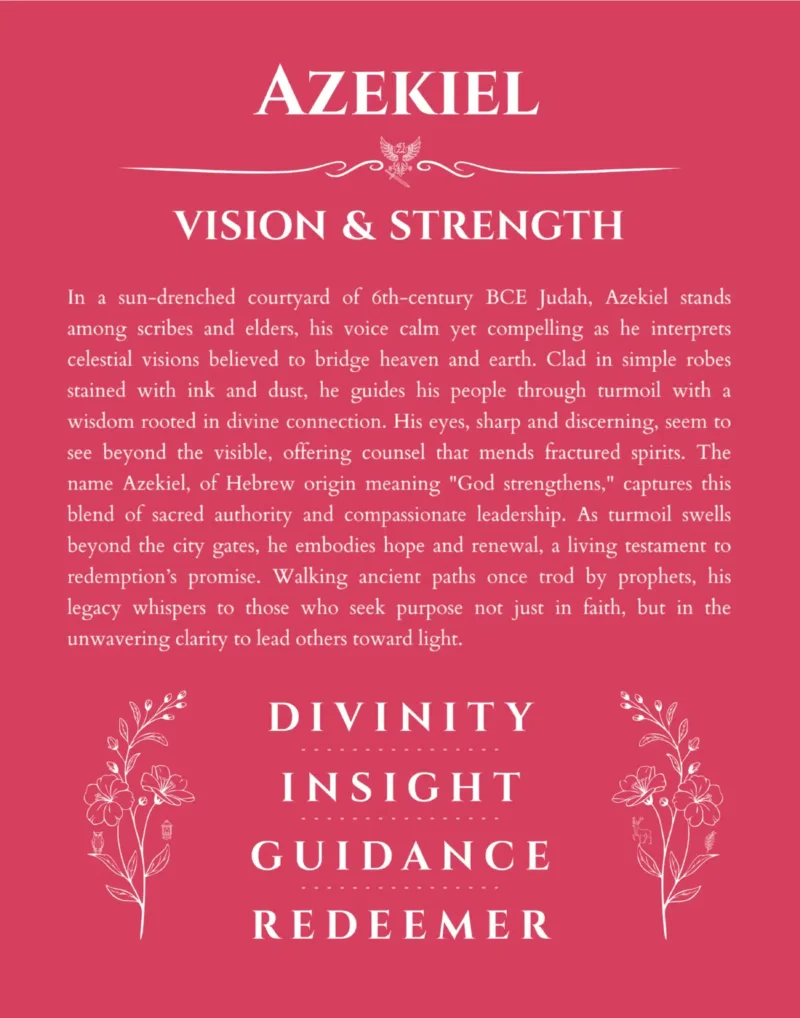 Azekiel name origin print with meaning and traits in red