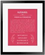 Azekiel name origin print with meaning and traits in red with black matte frame