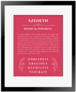 Azeneth personalized name print with origin and traits in red with black matte frame