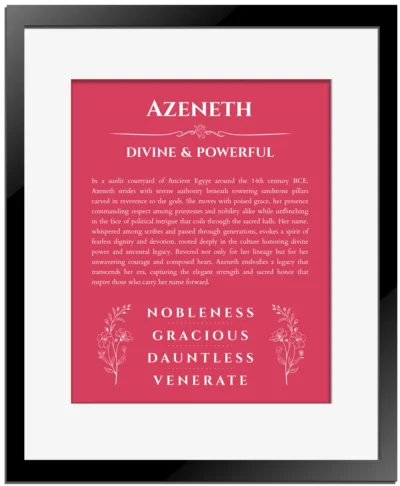 Azeneth personalized name print with origin and traits in red with black matte frame