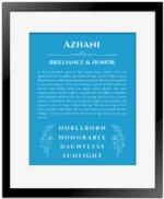 Azhani name meaning gift print in blue with black matte frame