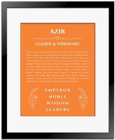 Azir custom name meaning print in orange with black matte frame