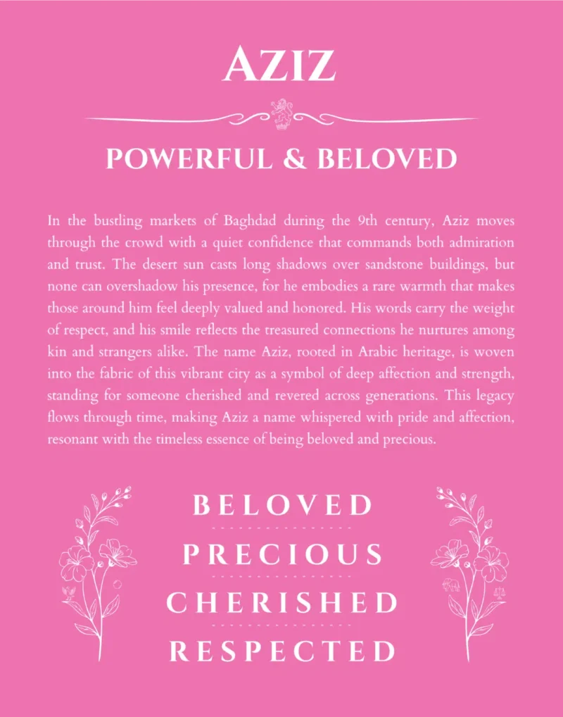 Aziz custom name meaning print in pink