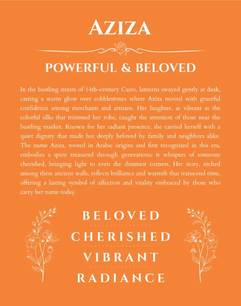 Aziza custom name meaning print in orange