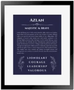 Azlan personalized wall art with the story of your name in navy blue with black matte frame
