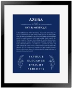 Azura custom name print for wall display in deep blue with black matte frame