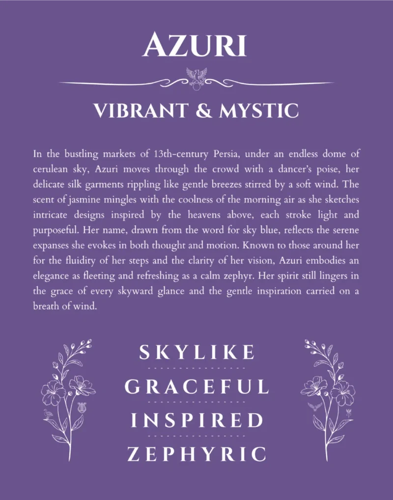 Azuri custom name art showing meaning and origin in purple