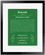 Bakari personalized name meaning print in dark green with black matte frame