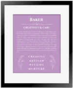 Baker custom name print for wall display in light purple with black matte frame
