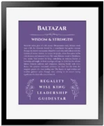 Baltazar name meaning wall art by Get Your Story in purple with black matte frame