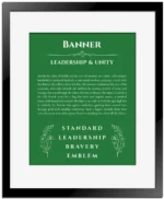 Banner custom name meaning print in dark green with black matte frame